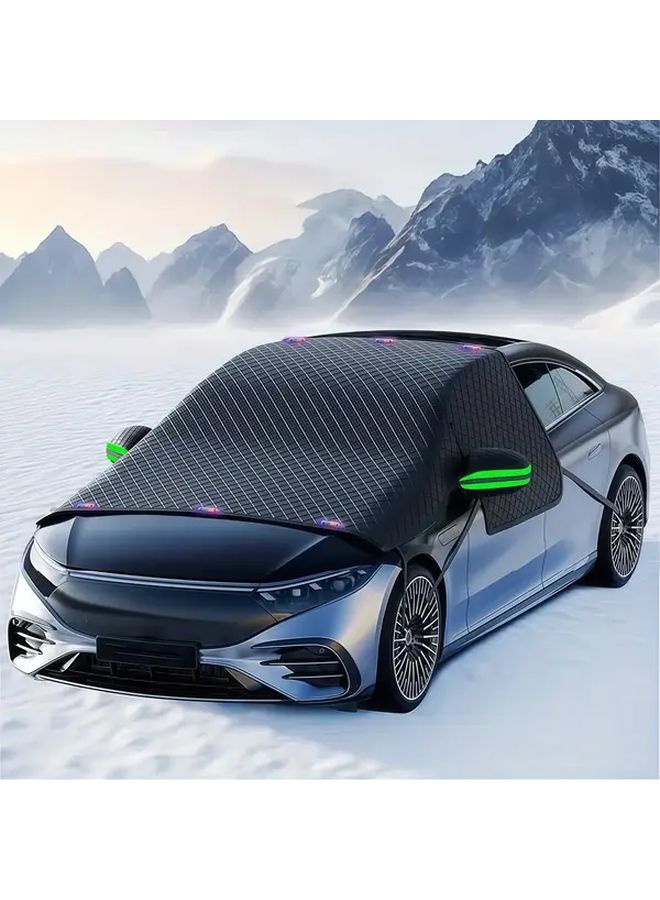 Green Reflective Car Windshield Cover All Season Sun Frost Snow Shield Magnetic SUV Sedan - Image 3